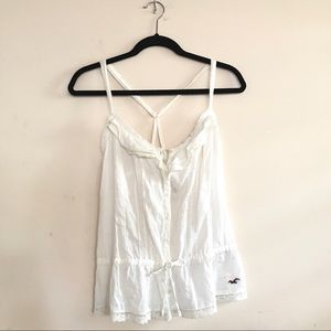 hollister white lace/ruffle spaghetti strap top